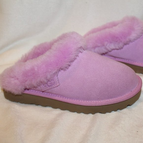 NIB UGG CLUGGETTE WOMEN'S SUEDE SHEARLING SLIP ON SLIPPERS WILDFLOWER PI… - Picture 3 of 7